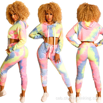 Mga Babaye nga 2 Piece Tie Dye Sweatsuit Set